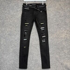 Cult of Individuality Punk Super Skinny Jeans Men 29x32 Distressed Belted Sequin